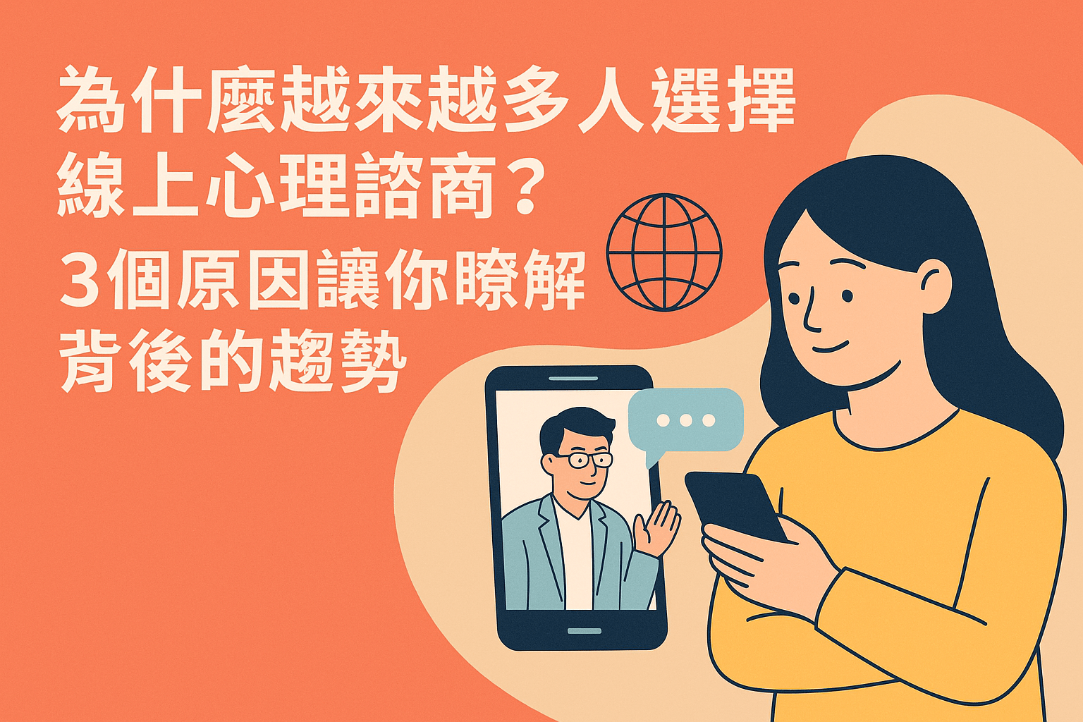 線上心理諮商趨勢封面圖，象徵遠距心理健康與科技輔助諮商的新常態。